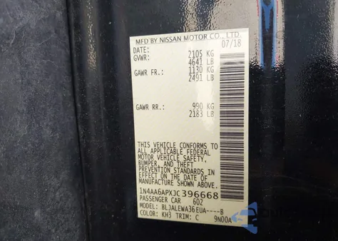 2018 Nissan Maxima 3.5 Sl from USA, damaged, VIN 1N4AA6APXJC396668